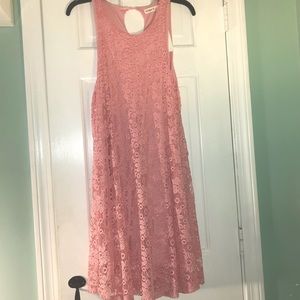 Peach Flowly Dress with Lace Accent